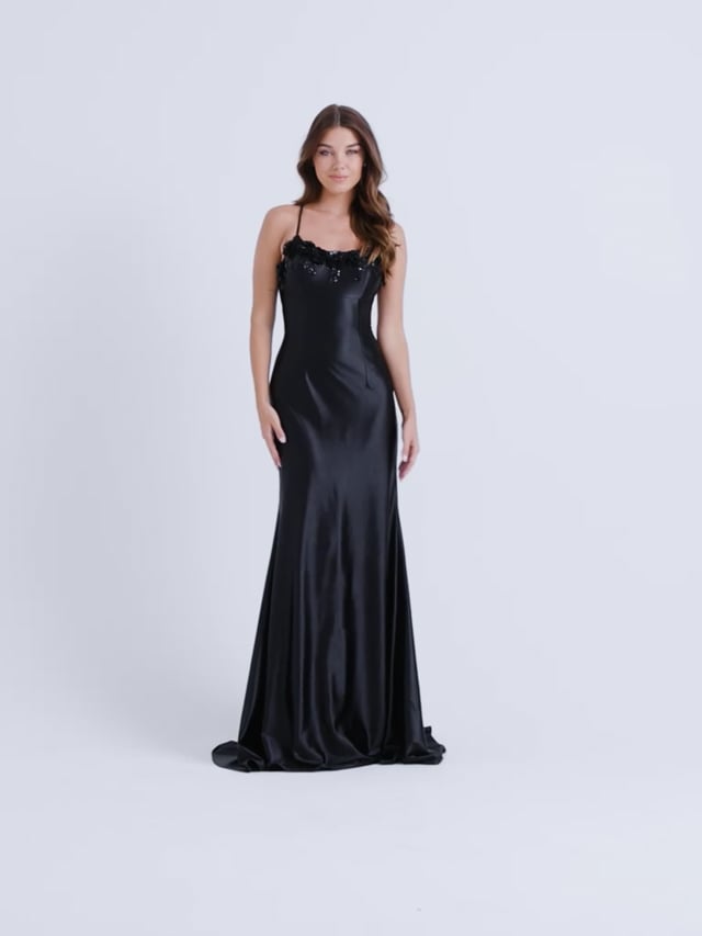 blake lace back satin dress Women's Black Satin Lace Up Back Maxi Slip Dress