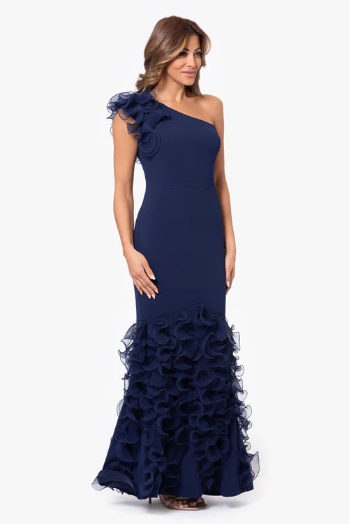 Xscape Evenings "Vivienne" Scuba Ruffle Dress 6178X Xscape Evenings "Vivienne" Scuba Ruffle Dress 6178X