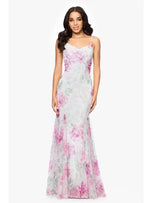 Betsy & Adam "Eve" Printed Floral Sequin Dress A27020