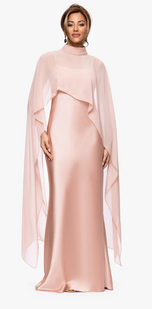 Xscape Evenings Satin Long Dress with Removable Shawl 7521X