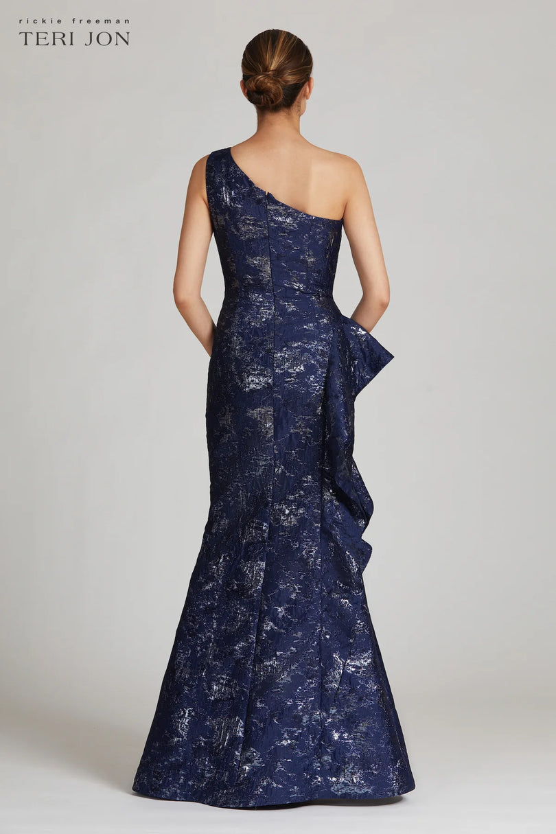 Teri Jon One Shoulder Jacquard Evening Dress 209064