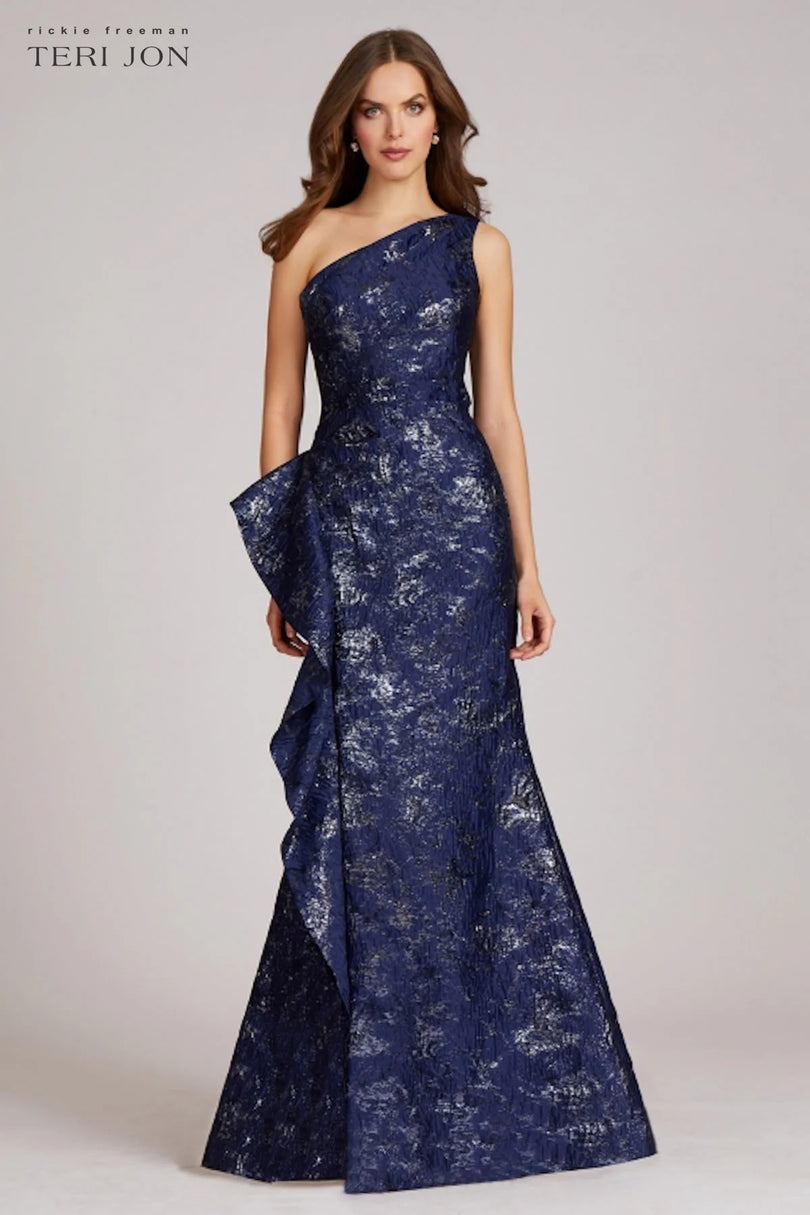 Teri Jon One Shoulder Jacquard Evening Dress 209064 Teri Jon One Shoulder Jacquard Evening Dress 209064