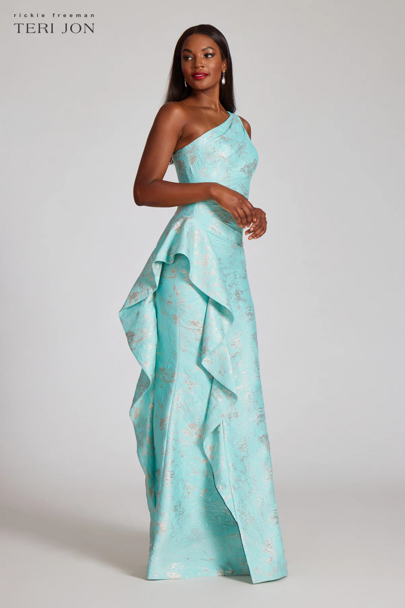 Teri Jon One Shoulder Jacquard Evening Dress 209064 Teri Jon One Shoulder Jacquard Evening Dress 209064