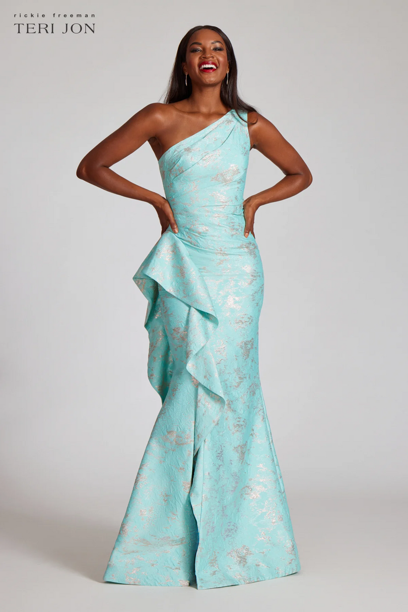 Teri Jon One Shoulder Jacquard Evening Dress 209064 Teri Jon One Shoulder Jacquard Evening Dress 209064