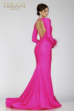 Terani Long Sleeve Feather Dress 231P0074