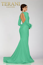 Terani Long Sleeve Feather Dress 231P0074