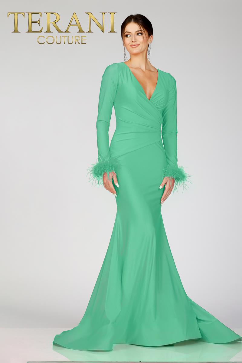 Terani Long Sleeve Feather Dress 231P0074