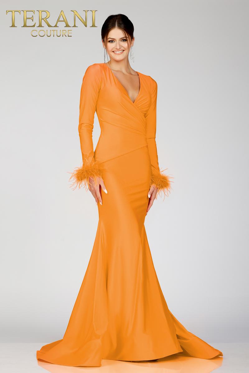 Terani Long Sleeve Feather Dress 231P0074