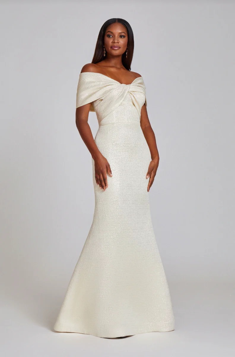 Teri Jon Jacquard Twist Bodice Off Shoulder Evening Dress 239042 Terry Costa