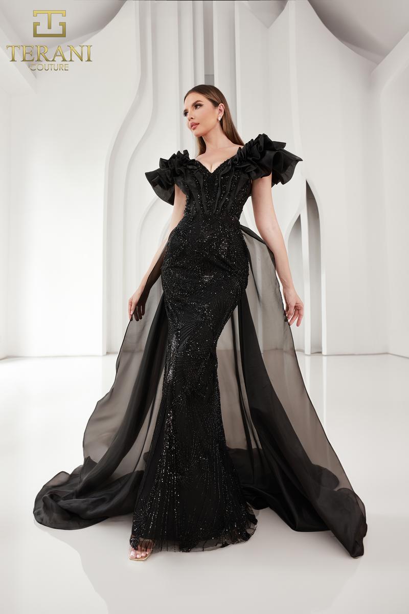 Terani Ruffle Shoulder Evening Dress 251GL4357 Terani Ruffle Shoulder Evening Dress 251GL4357