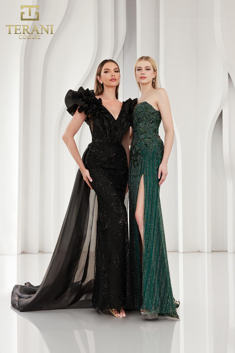 Terani Ruffle Shoulder Evening Dress 251GL4357 Terani Ruffle Shoulder Evening Dress 251GL4357