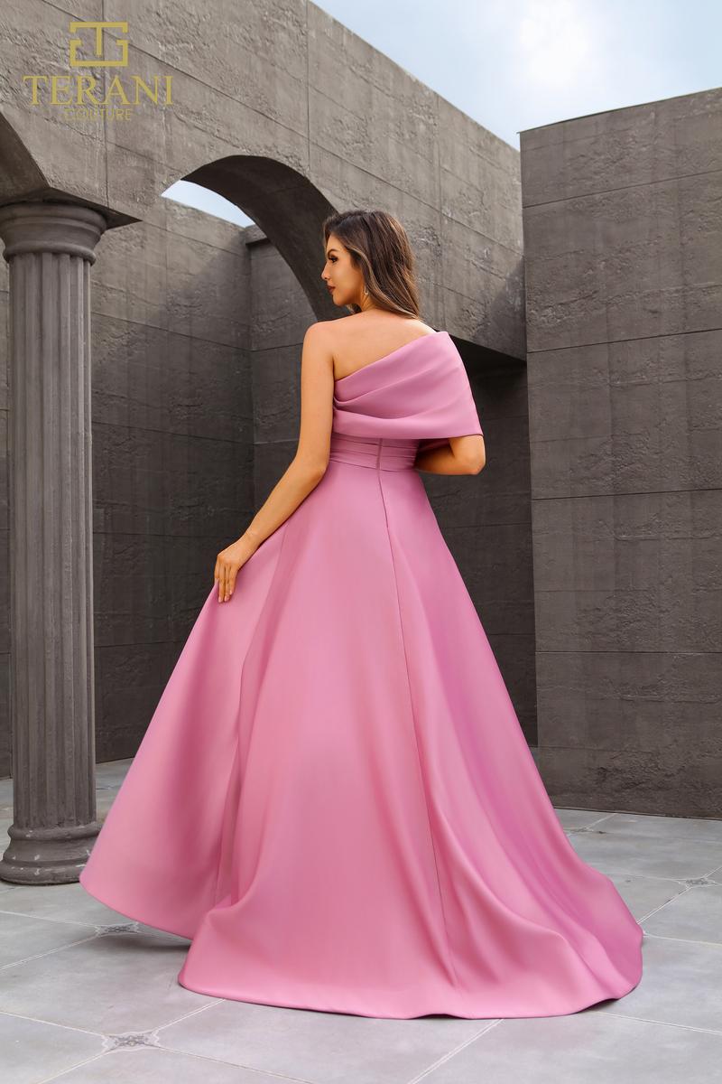 pink terani dress Terani Couture 241E2405 Trumpet Strapless Jacquard Pink Sparkly Column Evening Dress Pink / 14