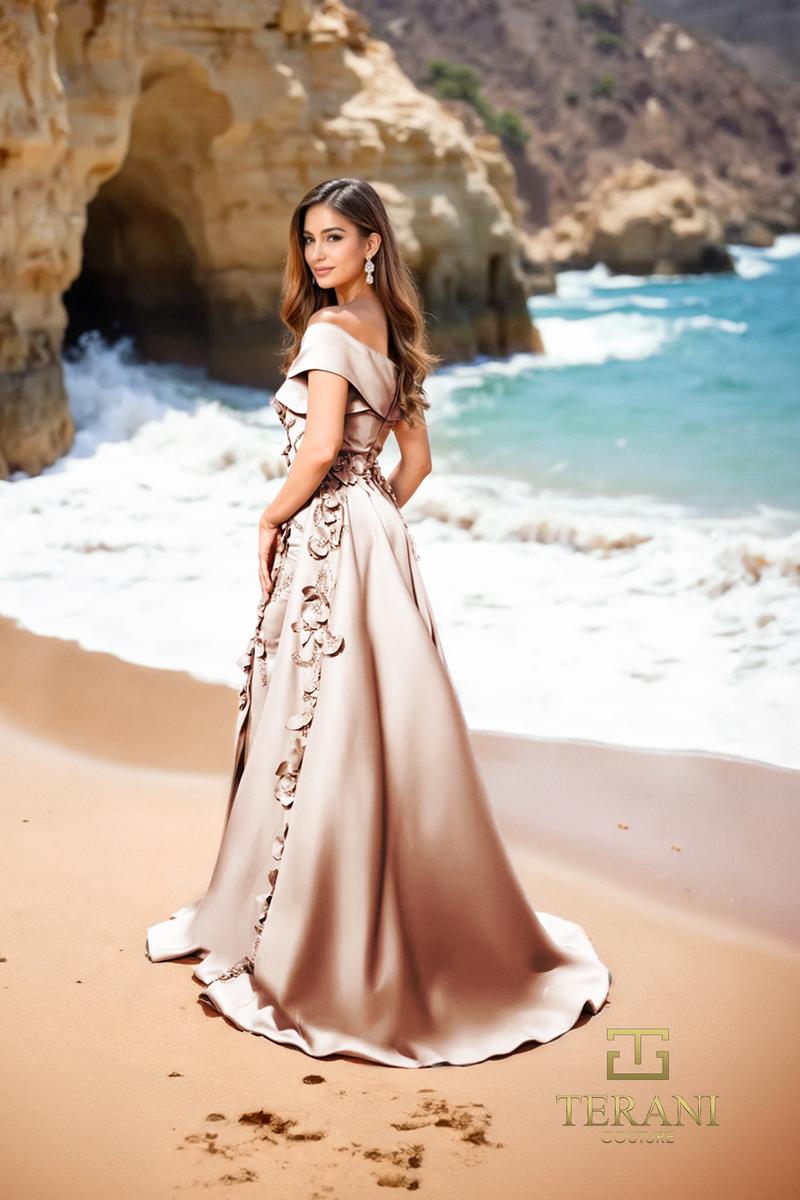 Terani Couture Off Shoulder Crepe Evening Dress 252M5317