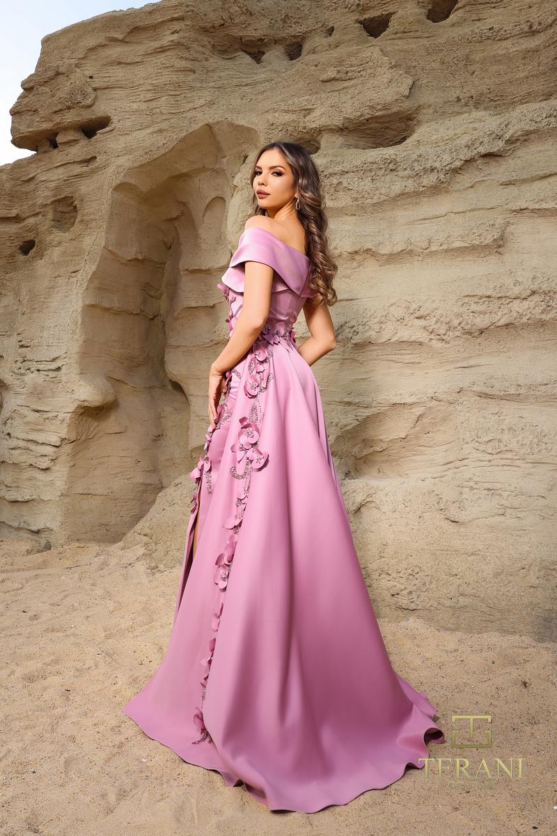 Terani Couture Off Shoulder Crepe Evening Dress 252M5317