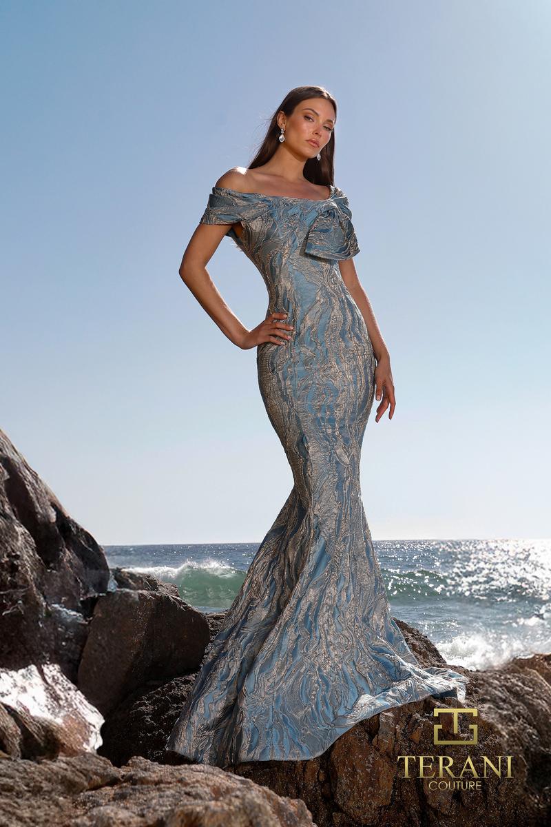 Terani Brocade Bodycon Long Evening Dress 252M5520 Terani Brocade Bodycon Long Evening Dress 252M5520