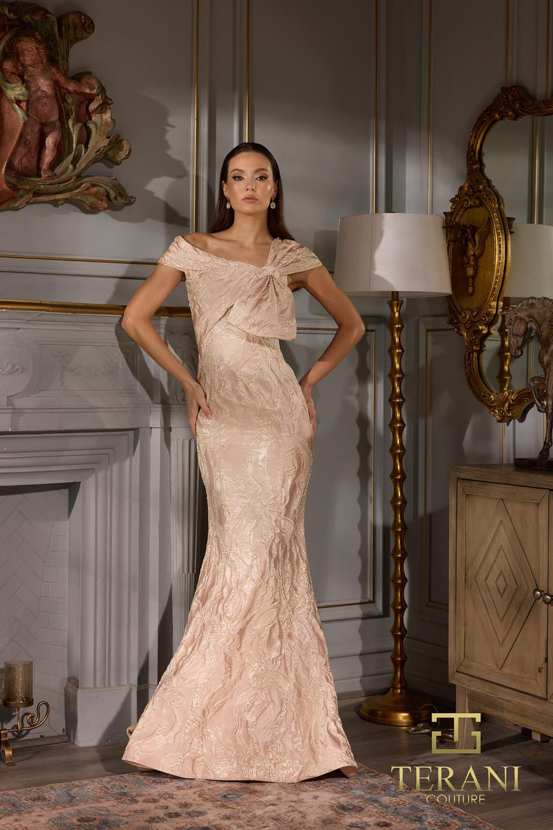 Terani Brocade Bodycon Long Evening Dress 252M5520 Terani Brocade Bodycon Long Evening Dress 252M5520