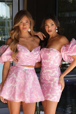 Ava Presley Pink Print Off Shoulder HoCo Dress 26410