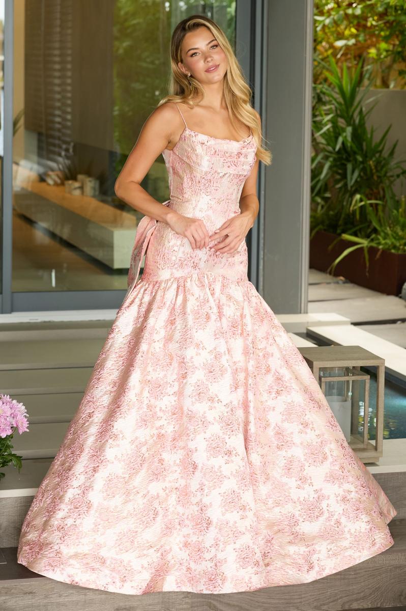 Ava Presley Brocade Drop Waist Prom Dress 26419 Blush / 00 Ava Presley Brocade Drop Waist Prom Dress 26419 Blush / 00