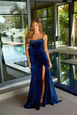 Ava Presley Fitted Velvet Back Bow Detail Prom Dress 26522