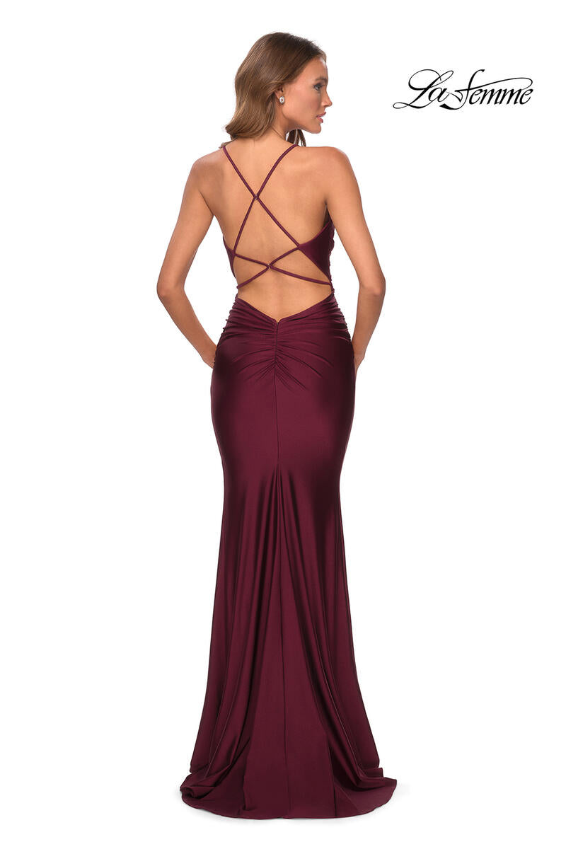 La Femme Long Tight Lace-up Dress 27501 Dark Berry / 4 La Femme Long Tight Lace-up Dress 27501 Dark Berry / 4