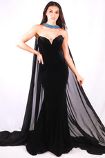 Ava Presley Strapless Cape Gown 27713