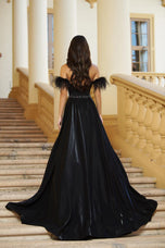 Ava Presley Off Shoulder Feather Prom Dress 28570