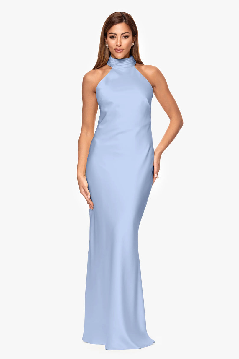 Xscape Evenings "Ruth" Satin High Tie Neck Dress 6765X Xscape Evenings "Ruth" Satin High Tie Neck Dress 6765X