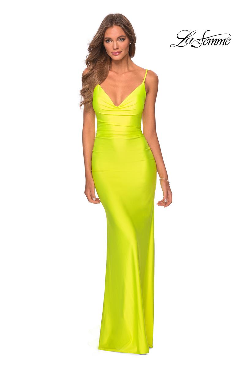 La Femme Fitted Long Prom Dress 29010 Neon Yellow / 4 La Femme Fitted Long Prom Dress 29010 Neon Yellow / 4