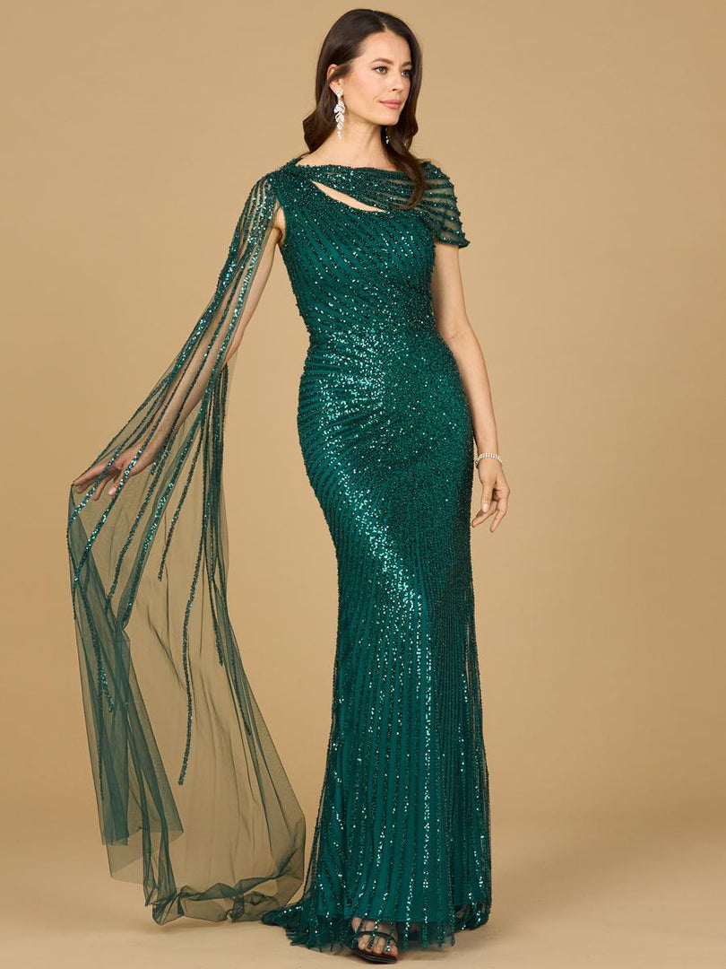 Lara Beaded One Shoulder Evening Gown 29051