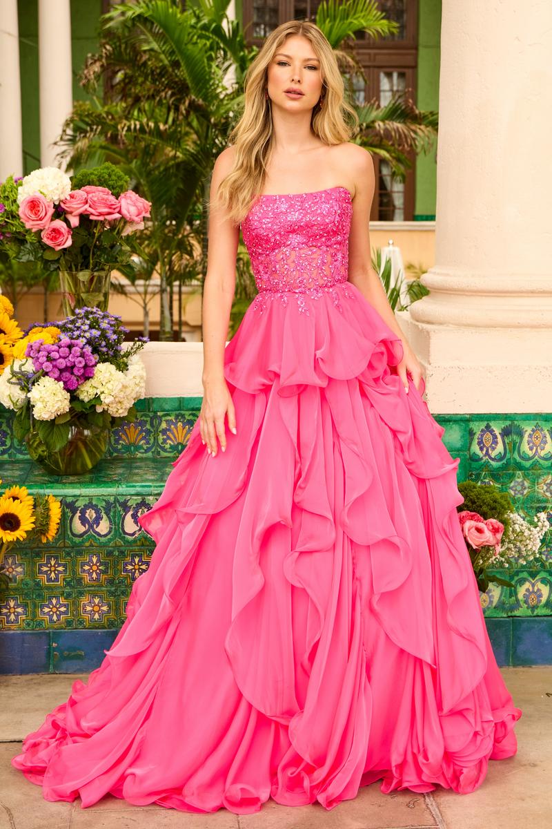 Ava Presley Illusion Lace Tiered Chiffon Prom Dress 29133 Ava Presley Illusion Lace Tiered Chiffon Prom Dress 29133