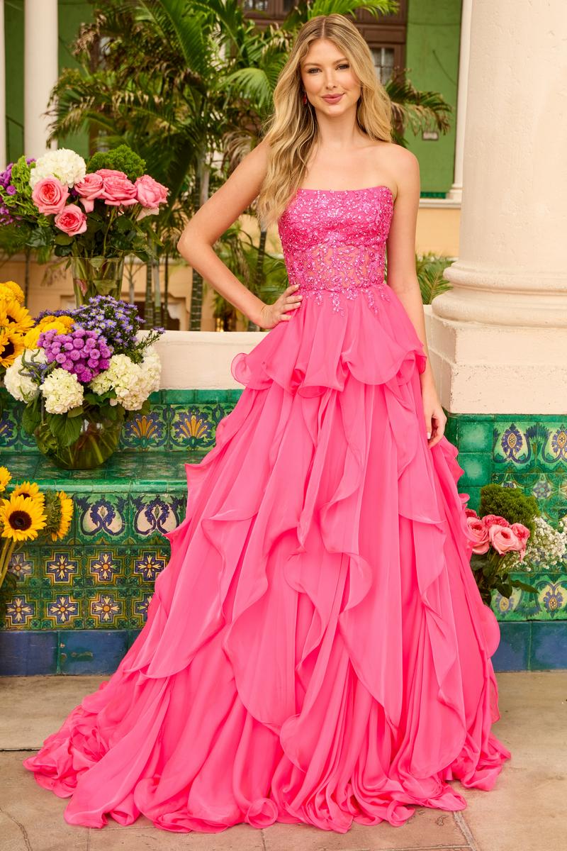 Ava Presley Illusion Lace Tiered Chiffon Prom Dress 29133