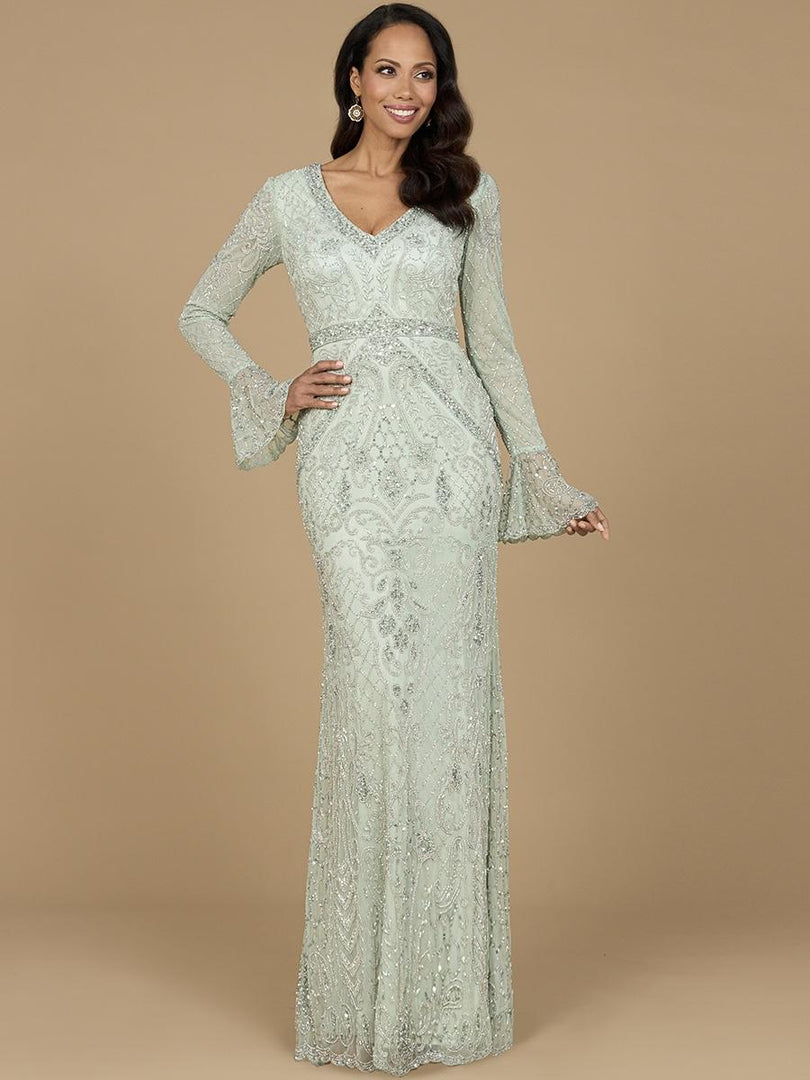 Lara Long Bell Sleeve V-Neck Beaded Evening Gown 29358 Lara Long Bell Sleeve V-Neck Beaded Evening Gown 29358