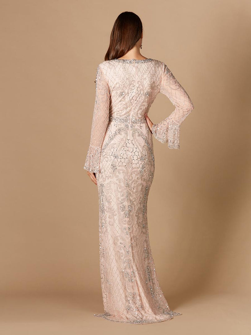 Lara Long Bell Sleeve V-Neck Beaded Evening Gown 29358 Lara Long Bell Sleeve V-Neck Beaded Evening Gown 29358