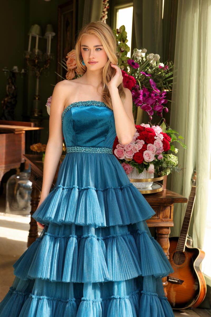prom dress guitar Ava Presley 29232 Beaded Bodice Tulle Gown with Slit