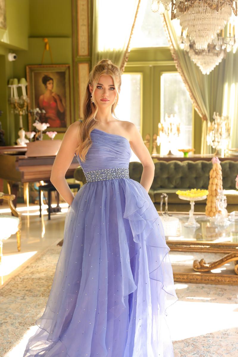 Ava Presley One Shoulder Ruched Pageant Dress 29534 Periwinkle / 6 Ava Presley One Shoulder Ruched Pageant Dress 29534 Periwinkle / 6