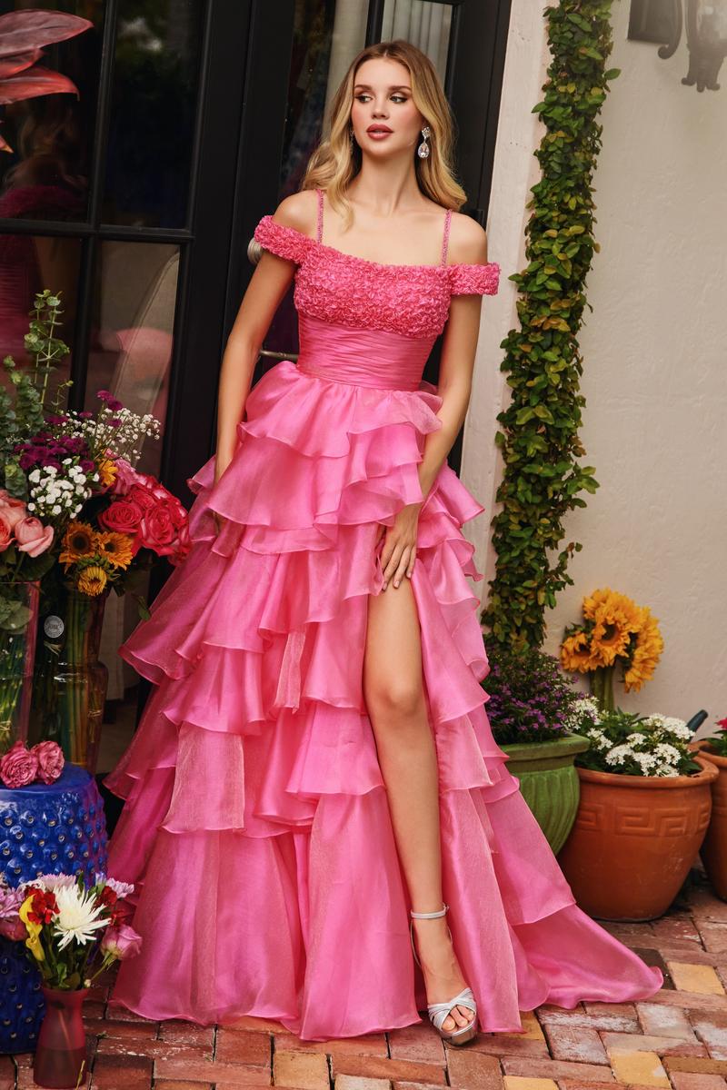 Ava Presley Off Shoulder Ruffle Prom Dress 29544 Bubblegum / 14 Ava Presley Off Shoulder Ruffle Prom Dress 29544 Bubblegum / 14