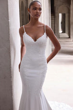 Morilee "Amaris" Crepe & Lace Sheath Bridal Gown with Straps