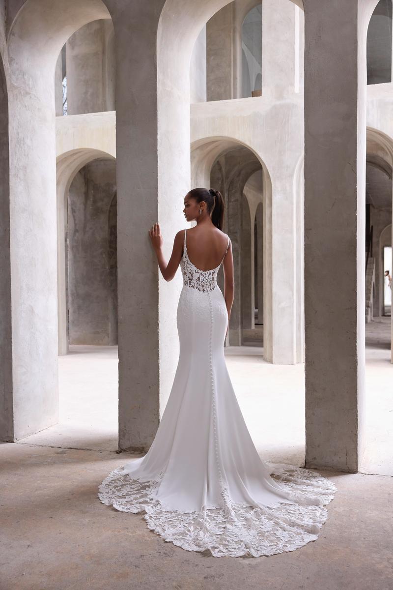 Morilee "Amaris" Crepe & Lace Sheath Bridal Gown with Straps