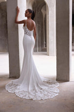 Morilee "Amaris" Crepe & Lace Sheath Bridal Gown with Straps