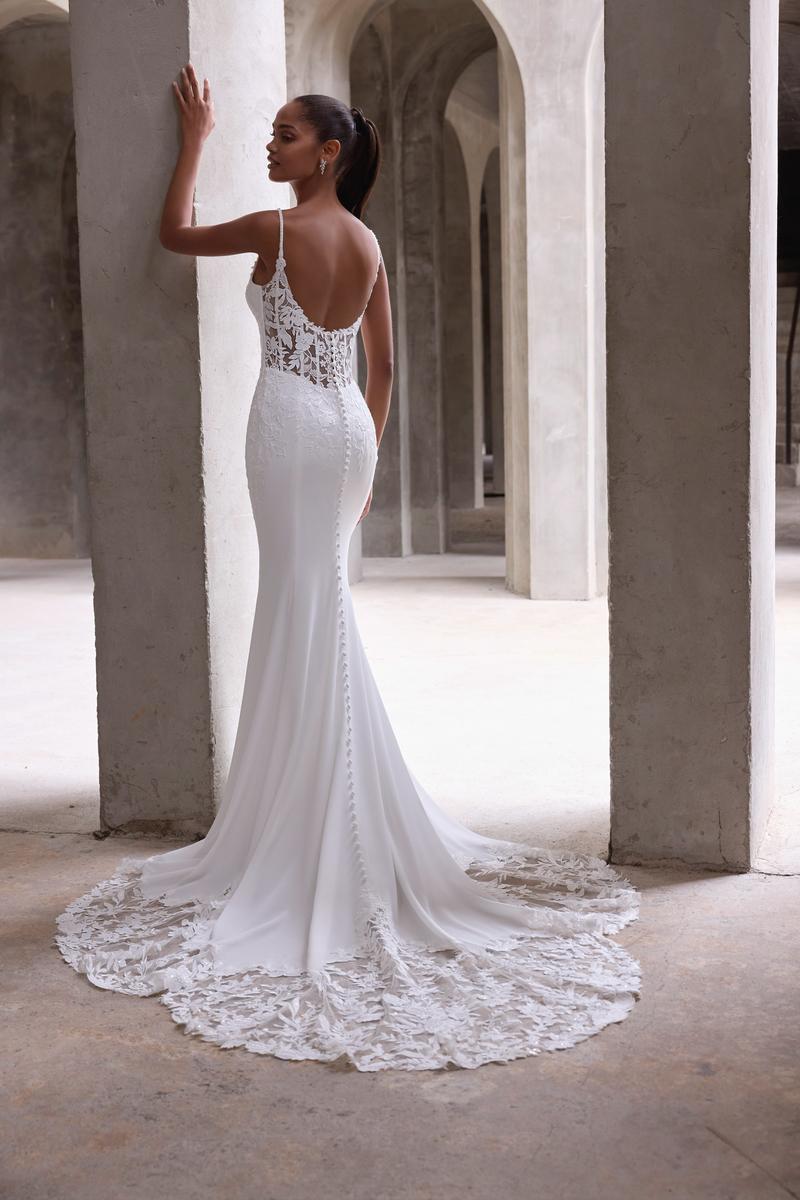 Morilee "Amaris" Crepe & Lace Sheath Bridal Gown with Straps