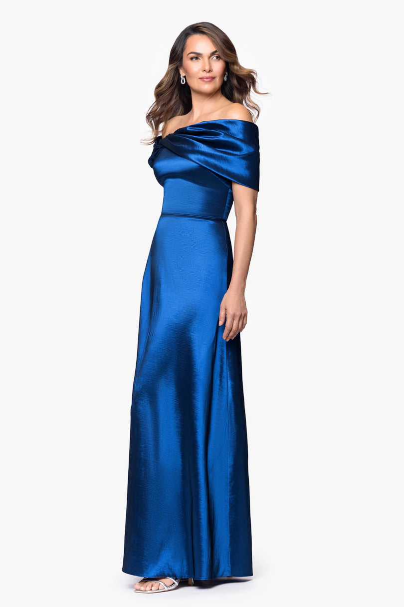 betsy and adam blue evening dress Sofia Satin Drop Shoulder Dress