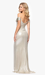Betsy and Adam Glitter Knit Off the Shoulder "Tori" Gown A26921