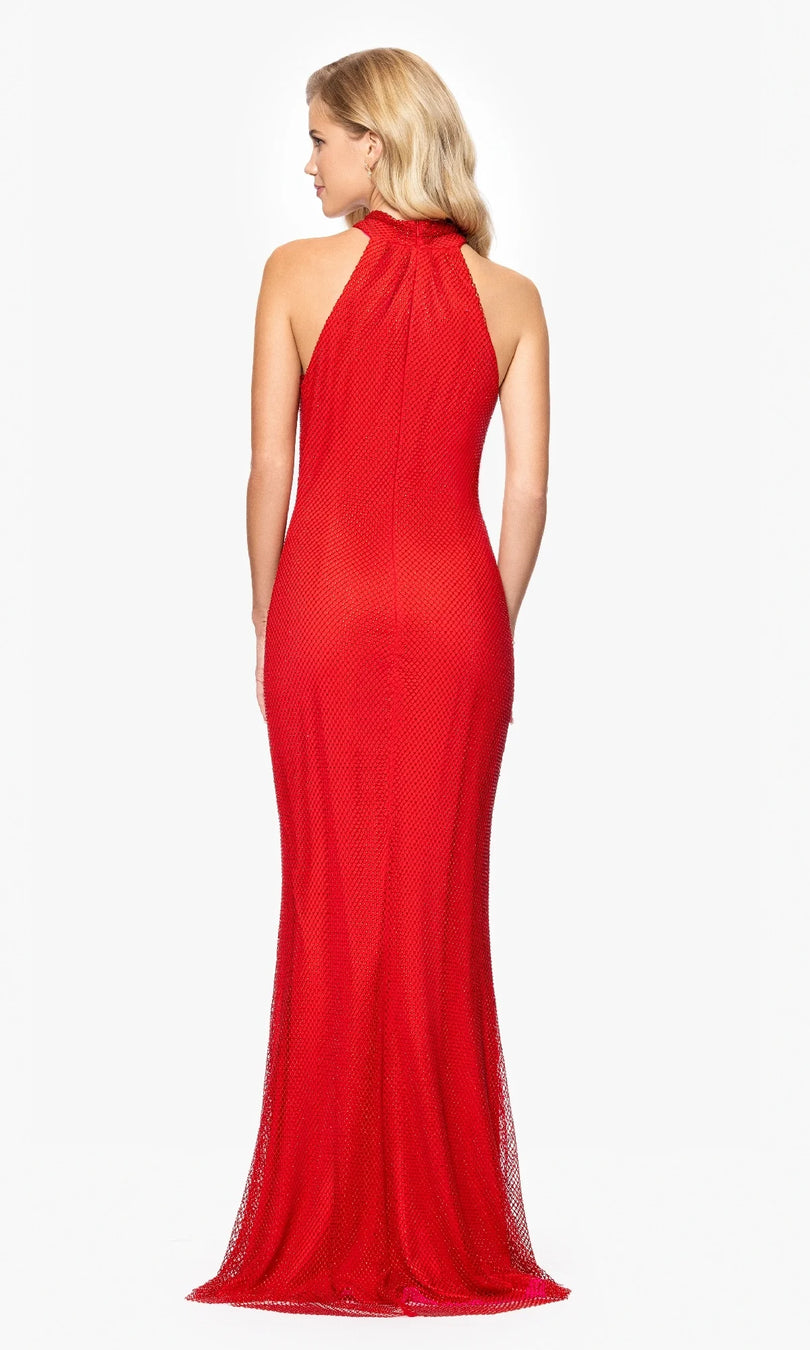 Betsy and Adam Stone Mesh Halter Neck Dress A27001 Betsy and Adam Stone Mesh Halter Neck Dress A27001
