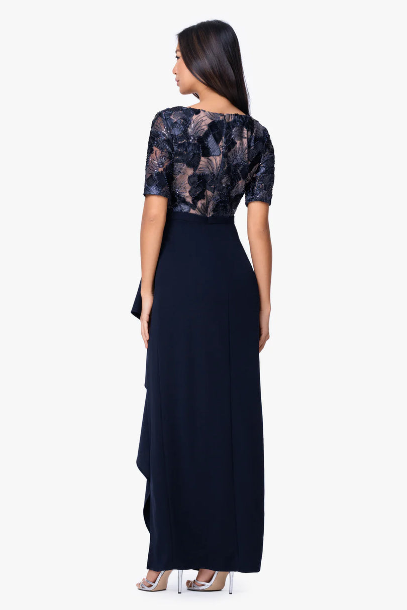 Betsy & Adam Sequin Floral Lace Evening Dress A27951