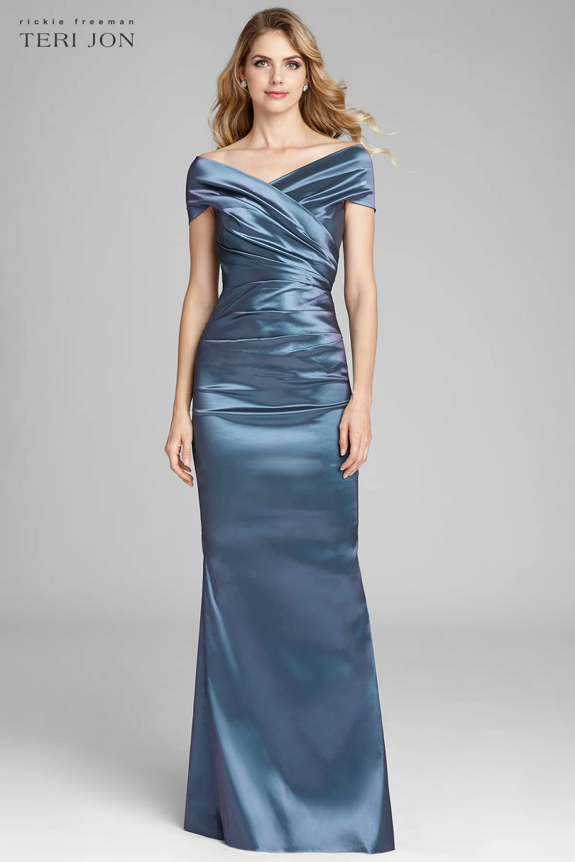 Teri Jon Off the Shoulder Ruched Evening Gown 49096 Teri Jon Off the Shoulder Ruched Evening Gown 49096