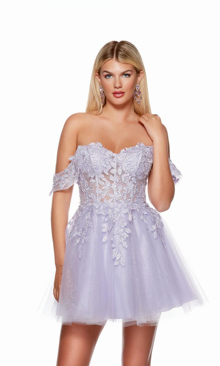 purple lace homecoming dress Alyce Paris A-Line Lace Corset Homecoming Dress 3159