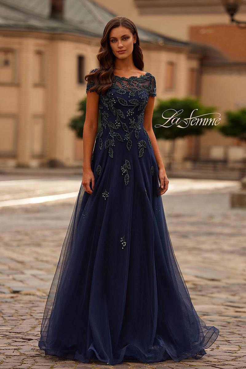 the evening dress Ladivine Dress 7469A, Formal Evening Gown Paris Blue / 14