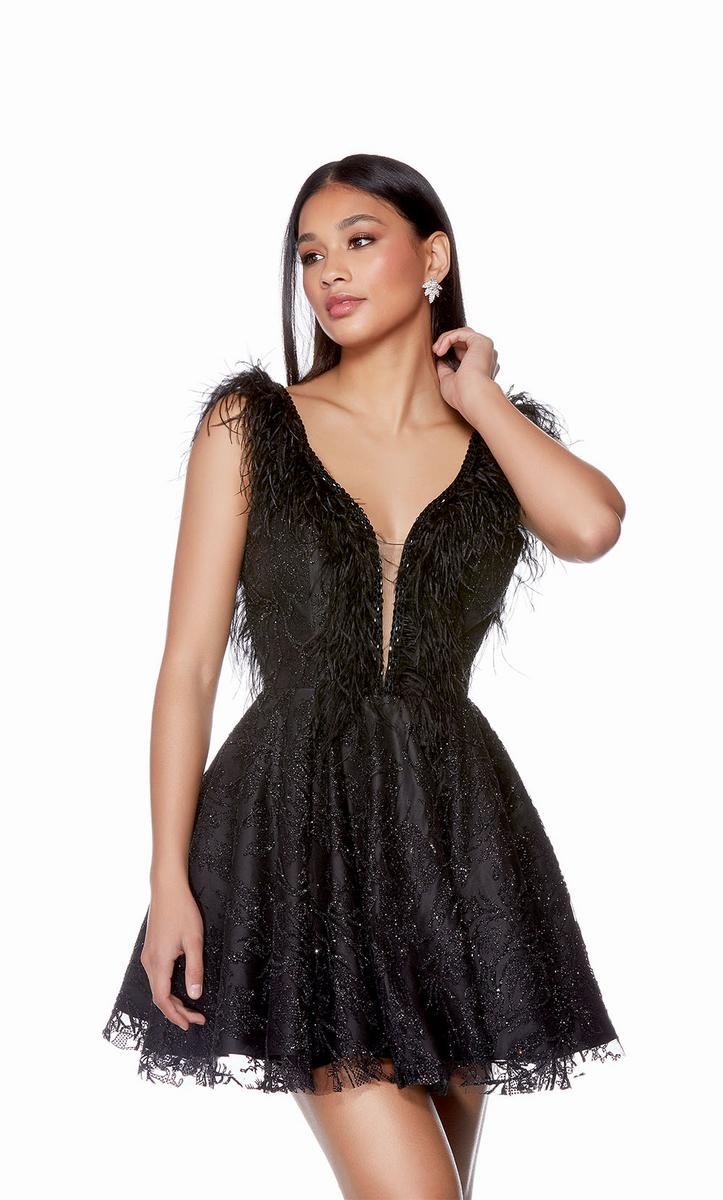 Alyce Paris A-Line Feather Homecoming Dress 3174 Alyce Paris A-Line Feather Homecoming Dress 3174