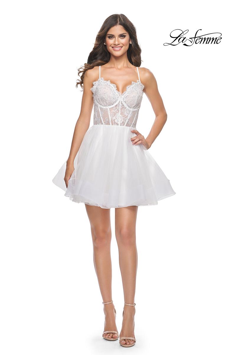la femme white cocktail dress La Femme - 19415SC Sparkling Strapless Empire Waist Cocktail Dress