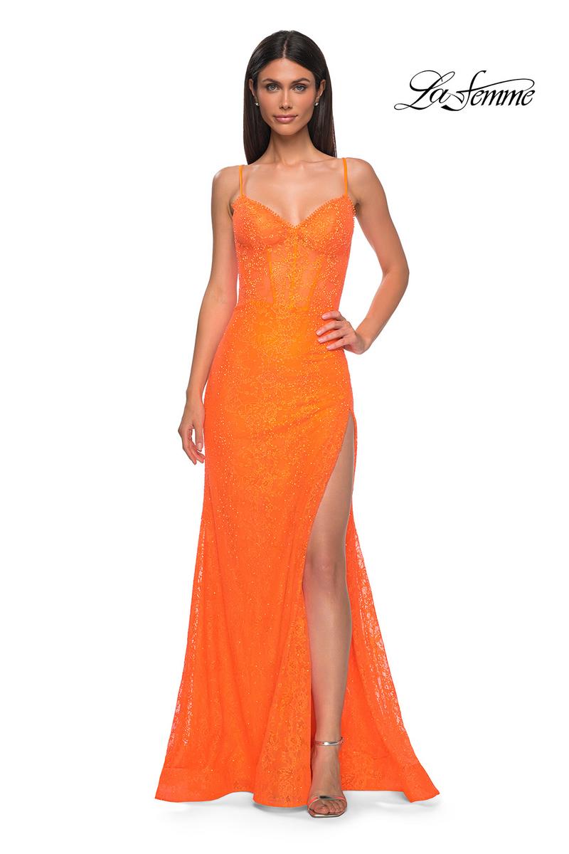 bright orange maxi dress La Femme Dress 32671 Bright Orange / 16